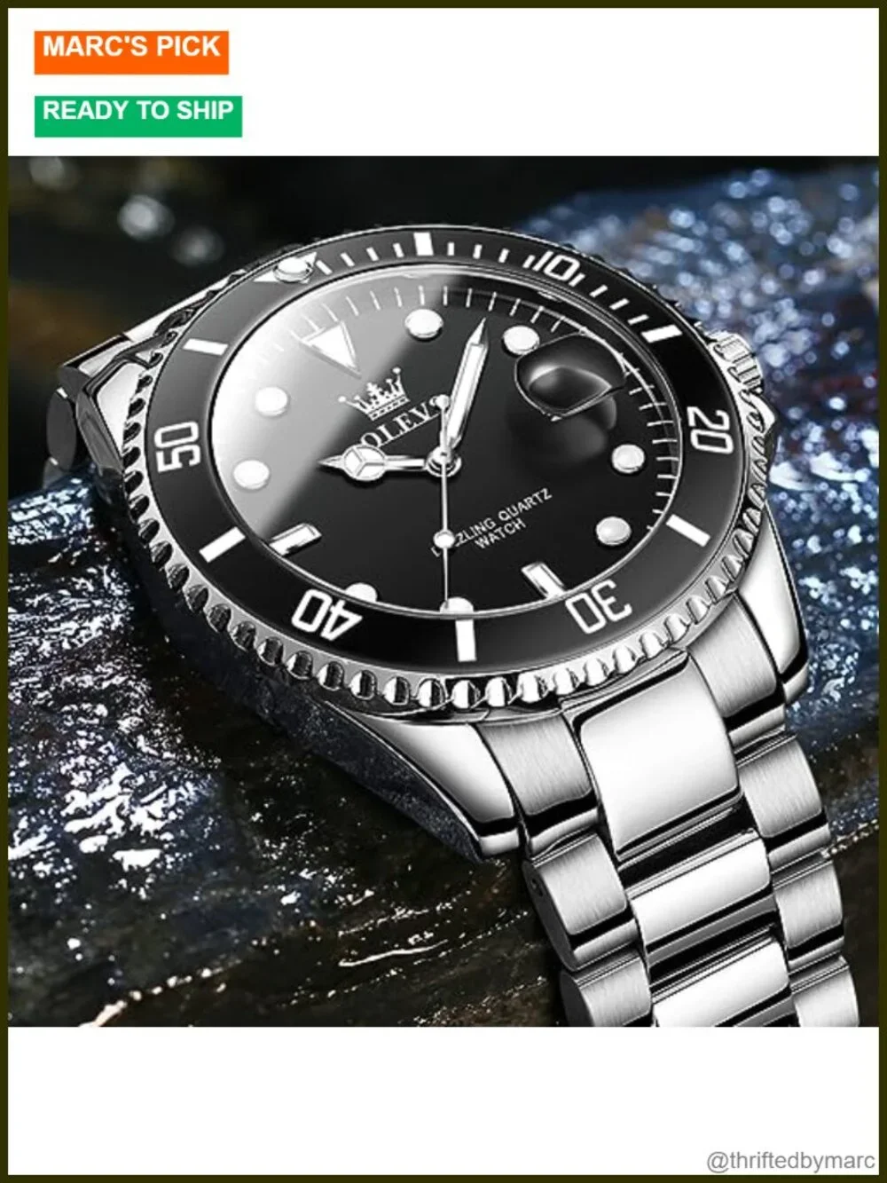 Stainless Steel Waterproof Analog Quartz Watch with Luminous Hands